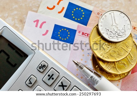 Euro and Czech crown money - exchange rate - economy and finance in international business - import and export