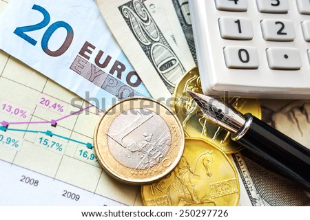 Dollar, Euro currency and Czech crown money - exchange rate - economy and finance in international business - import and export