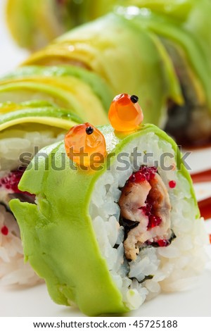 Avocado eel roll with pretty eyes