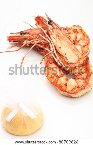 Appetizing king prawns on a white background isolated