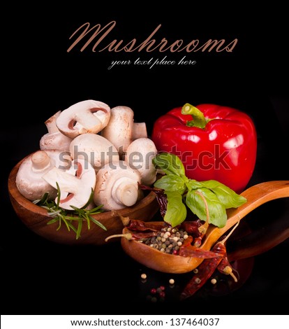 Vegetables and spices isolated  in black background