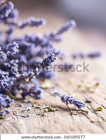 Bunch Of Lavender Flowers On An Old Wood Table