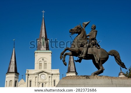 Jackson Square, a historic park in the French Quarter of New Orleans, Louisiana. It was declared a National Historic Landmark in 1960.