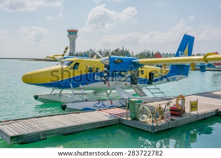 March 10, 2015. Seaplane of Trans Maldivian airways operating out of Ibrahim Nasir airport in Male, Maldives, provides services to several island resorts. It has the world\'s largest seaplane fleet.