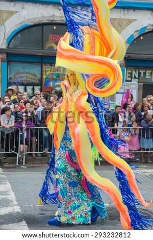 Coney island, New York City; June 20, 2015: Octopus man at the Mermaid parade, the largest art parade in the nation and a celebration of ancient mythology and honky-tonk rituals of the seaside.