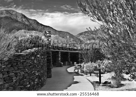 Visitor Center at Anza Borrego State Park in California in black and white.