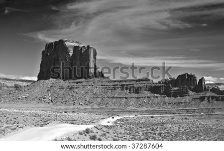 Road through Monument Valley in black and white