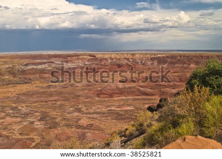 Painted Desert National Park with approaching storm over the Arizona desert.