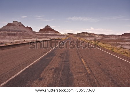 Arizona Desert Road - road through Petrified and Painted Desert National Park