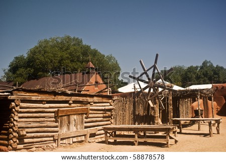 View of an old Spanish colonial village at Rancho de las Golondrinas, a living history museum at Santa Fe, New Mexico