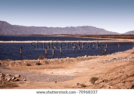 View of Salton Sea- a large inland salt water sea in Southern California