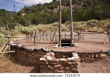 Ancient Indian Kiva, a worship and meeting site,  at Jemez State Monument in Jemez, New Mexico