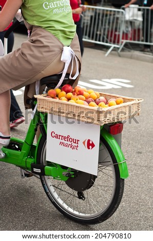 MULHOUSE - FRANCE - 13 th July 2014 - tour de France - carrefour market advertising