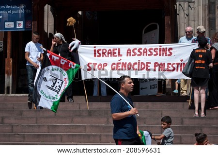 Mulhouse - France - 2 august 2014 - demonstration for peace between Israel and Palestine, against the Israeli bombing in Gaza