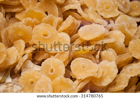closeup slices of dried pineapple  texture
