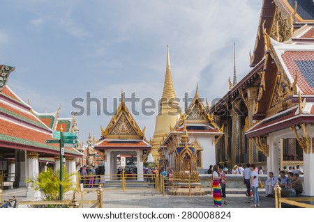 Bangkok, Thailand- April 13, 2015: Traveler sight seeing in Wat Phra Keaw