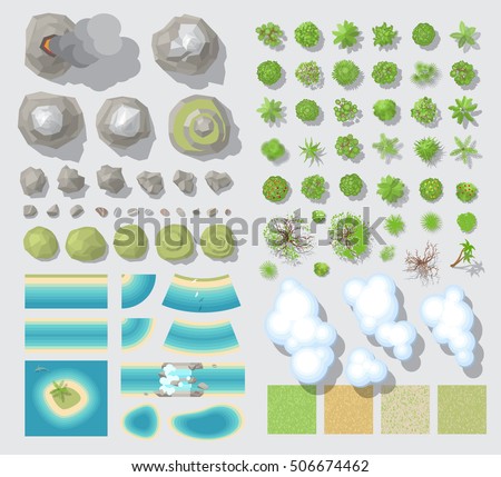 Set of landscape elements. (Top View)
Collection for landscape design, plan, maps. (view from above)