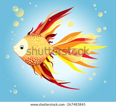 children\'s illustration with cartoon fish and bubbles