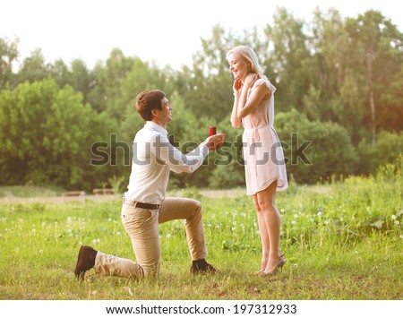 Man proposing ring woman, love, couple, date, wedding - concept