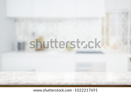 Empty top marble counter in kitchen room. for food or product display montage
