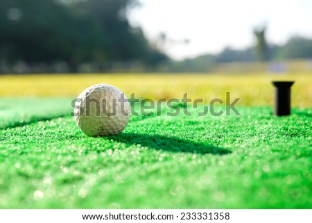A golf ball at a driving range.