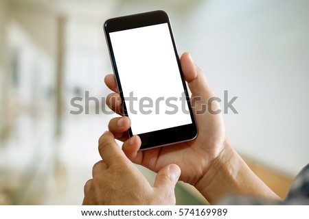 Man using Smartphone with curtain background