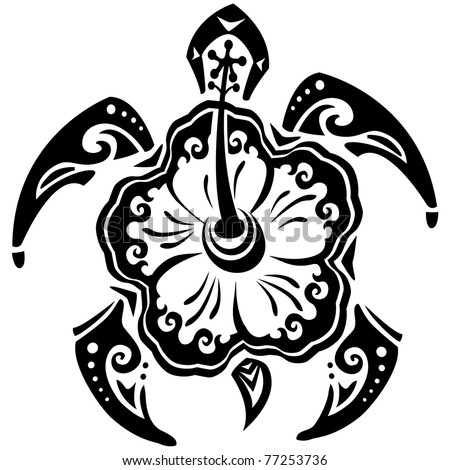 Maori Tattoo Designs on Tribal Tattoo Turtle And Flower Hibiscus Stock Vector 77253736