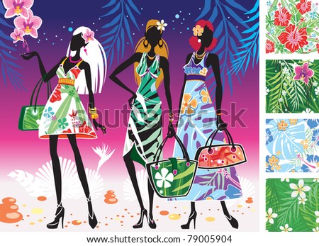 stock vector : Women in summer dresses with patterns