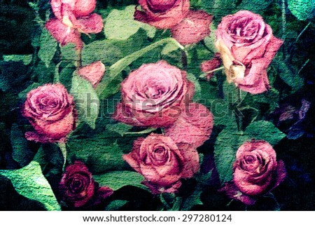 Abstract Rose Flower on cement textured vintage background,made with oil paint