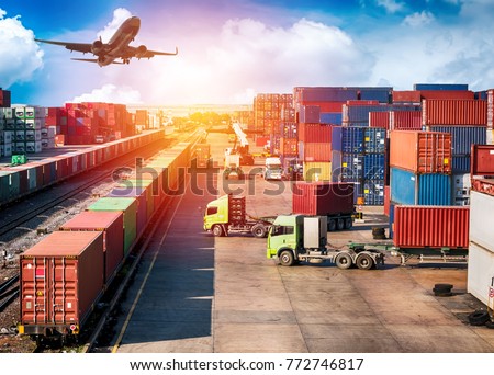 Business Logistics concept, plane, truck and train for Logistic Import Export background.