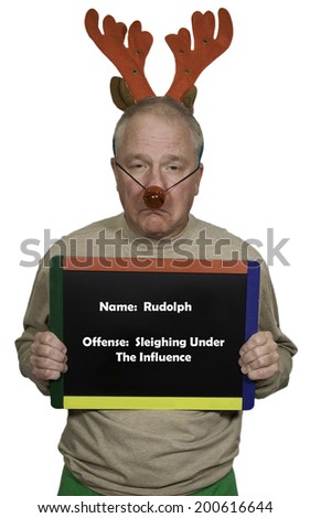 Man dressed as rudolph holding a sign \