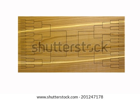 Tournament of 64 bracket with on wooden background