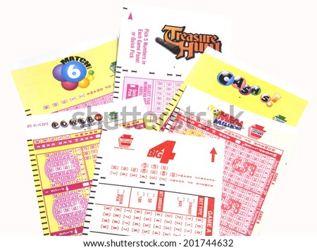 New Cumberland, PA, USA - April 13, 2012 : Lottery tickets for games played in Pennsylvania USA
