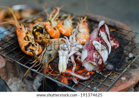 Grilled sea food on the grill