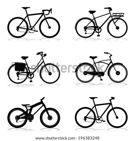 Bicycle silhouettes in different style. Vector illustration.
