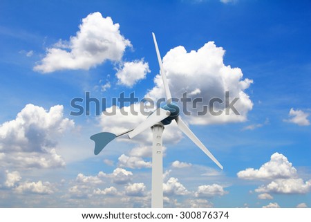 Wind turbine on  blue sky and many clouds background, (with clipping path)