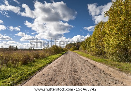 Unsurfaced road between forest and wasteland in the country
