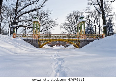 Bridges over winter river with snow
