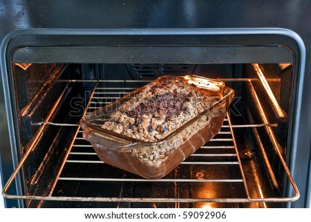 Cake in the open oven