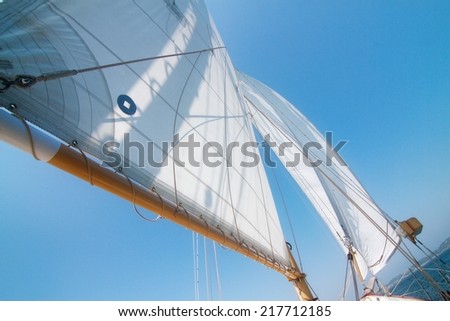 Sails on a Sailboat with American USA Flag