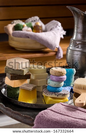 Variety of soaps in a spa