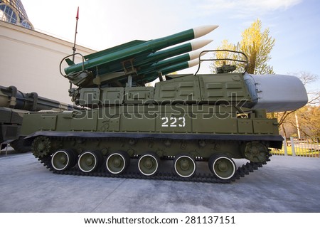 MOSCOW MAY 08: Self-propelled fire installation 9A310 from the ZRK 