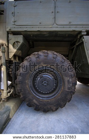 MOSCOW MAY 08: The wheel of the war machine on on VDNKh exhibition May 08, 2015