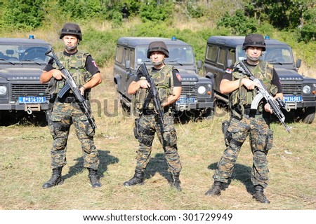 BELGRADE, SERBIA - CIRCA SEPTEMBER 2014: Serbian special anti terrorist unit officers in border with Kosovo , circa September 2014 in Serbia