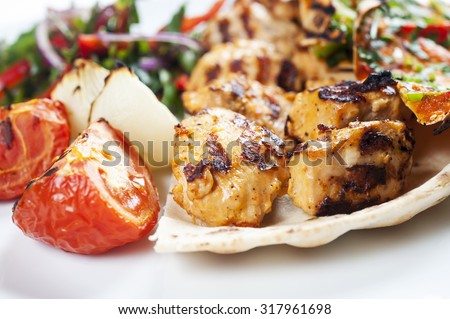 Chicken kebab Shawarma Plate isolated on White