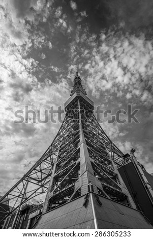 Tokyo Tower with Sky Background in Black and White