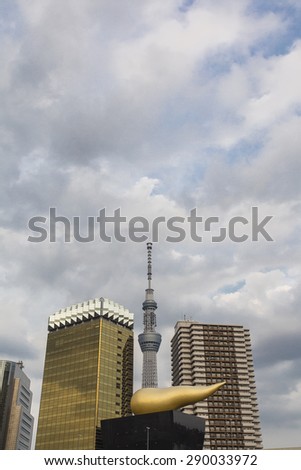Tokyo Skytree and Asahi Beer Hall, Sumida, Tokyo, Japan - 20 May 2015: Tokyo Skytree is the tallest structure in Japan, the tallest tower in the world and the second tallest structure in the world.