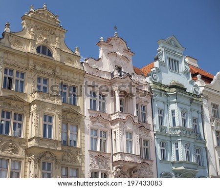 Warm colors architecture, the Republic square, Plzen, Czech Republic
