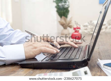 computer and hands