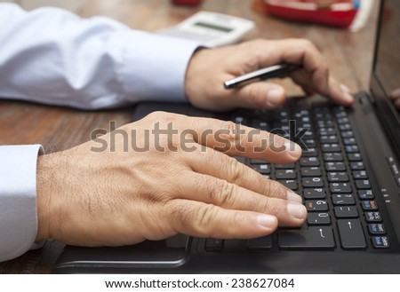 computer and hands